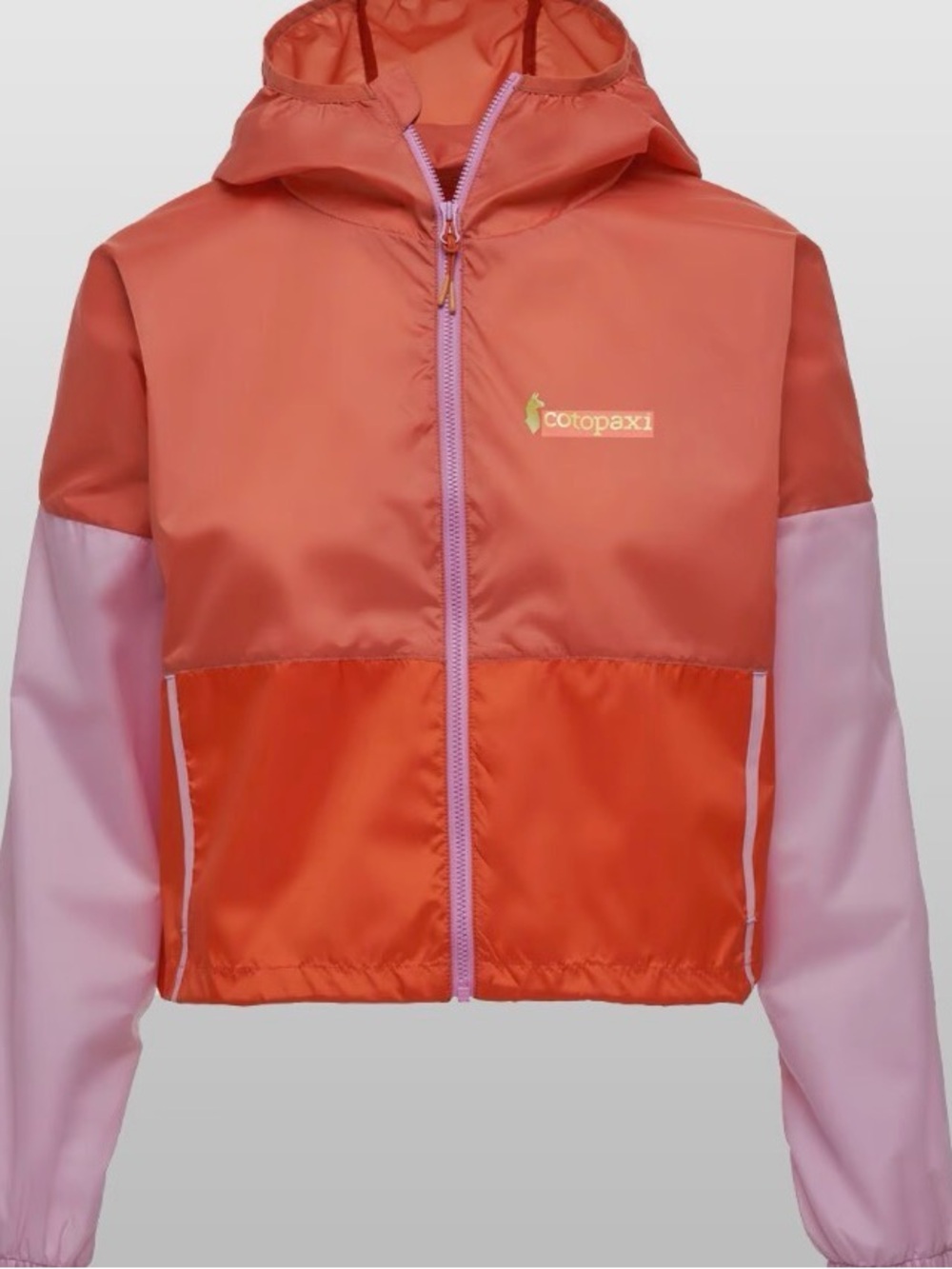 Cotopaxi Coral & Pink Colorblock Hooded Teca Crop Jacket